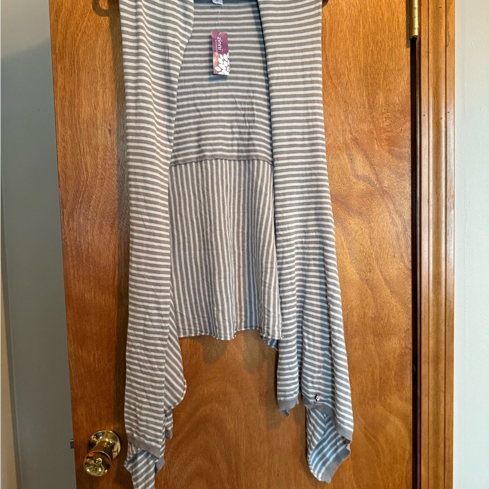 Garnet Hill NWT Gray and White Striped Cardigan
